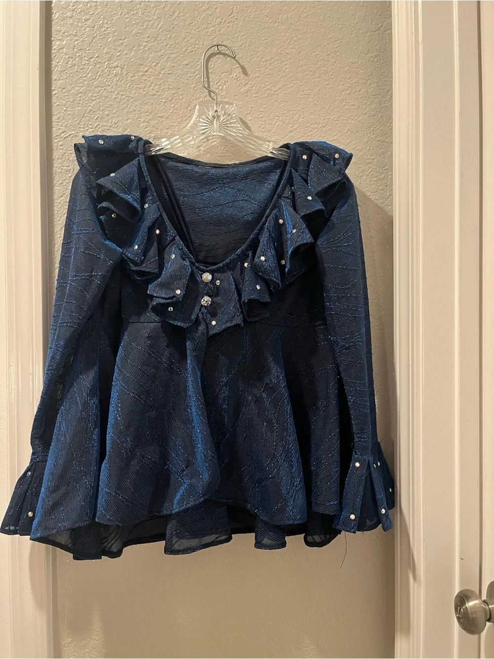 Jr Girls 3 Piece Dance Costume - Navy Velvet Bralette, Pants and Top